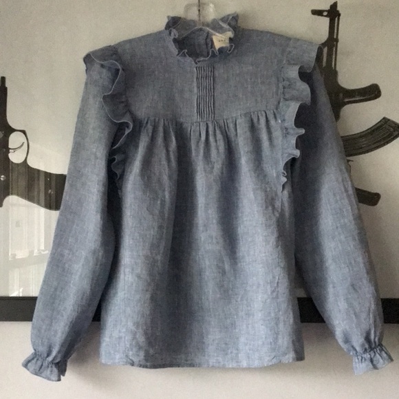 Sezane Juliette linen chambray blouse 34 2 - Picture 3 of 16